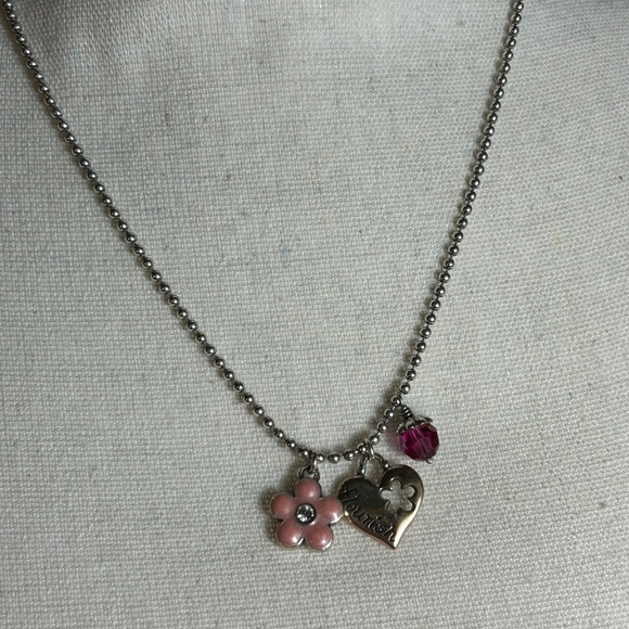 Brighton Flourish Heart Necklace Triple Charm Silver Plated Chrystal 20" - Picture 3 of 10